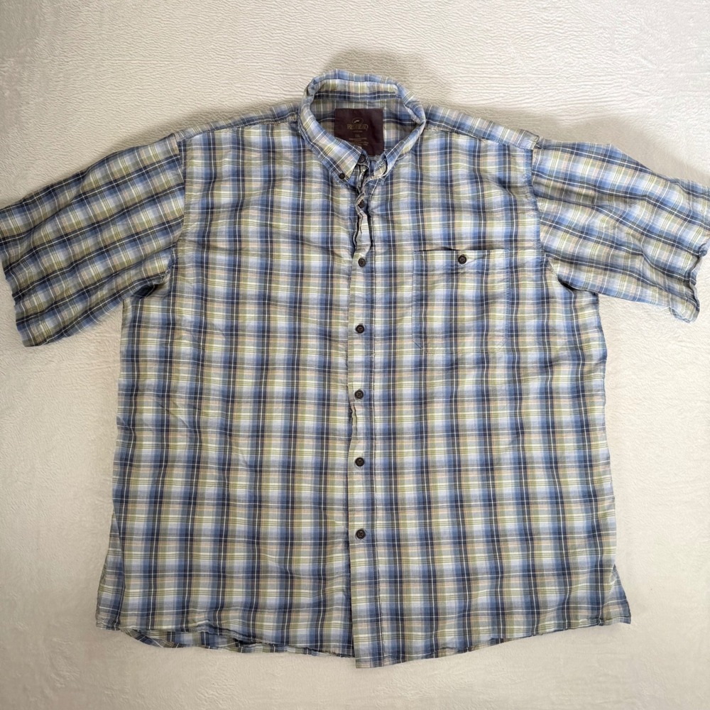 RedHead Mens Plaid Short Sleeve Button Down Shirt Blue Green Gingham Check 2XL